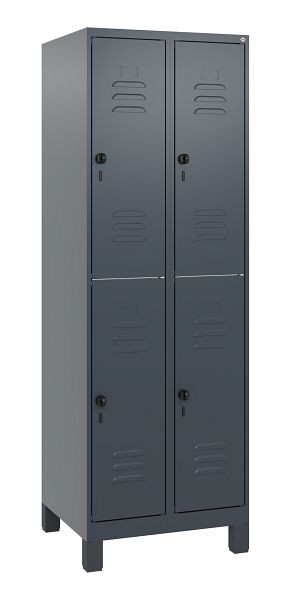 C+P Doppelstöckiger Spind Classic PLUS, Füße, 2 Abteile, 1800x600x500mm, 7016/7016, Drehriegel, 0803107-20 S10012