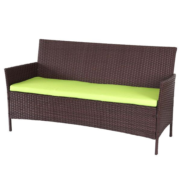 Mendler 3-Sitzer Poly-Rattan Gartenbank Halden, Sitzbank, braun-meliert, Kissen grün, 64285