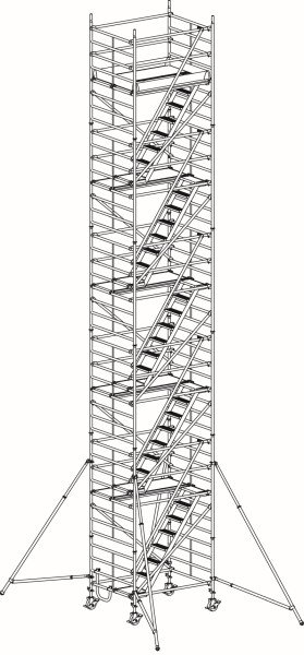 HYMER Treppen-Fahrgerüst mit Ausleger, Bühnenlänge 1,90 m, Rahmenteilbreite 1,50 m, Reichhöhe 12,40 m, 857612