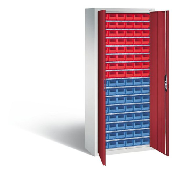 C+P Magazinschrank Serie 13, H1690xB700xT300mm, Farbe: Lichtgrau / Rubinrot, Muldengriff, 133413-29 S10013