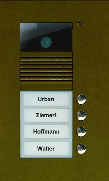 TCS Video Außenstation Serie AVU mit 4 Klingeltasten (rechtsbündig), 1-spaltig, UP bronze, AVU14040-0012