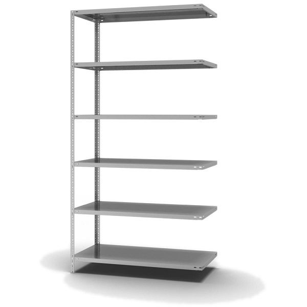 hofe Fachboden-Anbauregal, 2500x600x1300 mm, 6 Fachebenen, verzinkt, 200 kg Fachlast, 1200 kg Feldlast, zweiseitige Bedienung, WZA25613M