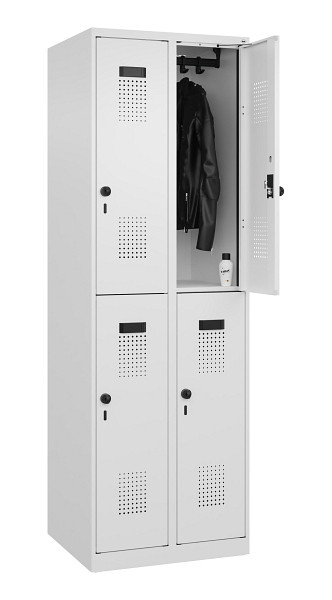 C+P Doppelstöckiger Spind Evolo PLUS, 4 Fächer, 1850x600x500mm, 9016/9016, Drehriegel, 049300-20 S10020