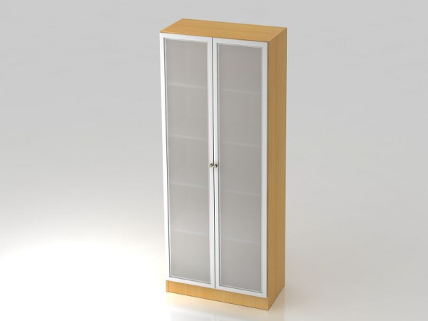 Hammerbacher Glastürenschrank 5OH, Sockelblende, Streifengriff Buche/Silber, 80x42x200,4 cm (BxTxH), V6100G/6/S/SG