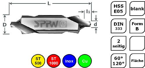 SPPW Zentrierbohrer HSS-E05 DIN333 B Fläche - 8,00x25,0, 1233000800