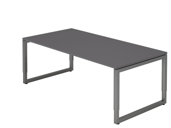Hammerbacher Schreibtisch O-Fuß eckig 200x100cm Graphit/Graphit, Rechteckform mit schwebender Tischplatte, VRS2E/G/G