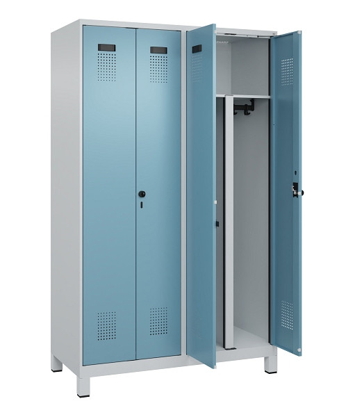 C+P PSA Schwarz-Weiß-Spind Evolo PLUS, mit Füßen, 4 Abteile, 1950x1200x500mm, 7, 2406015 RDS Architekturblau, Drehriegel, 049012-40P S10009