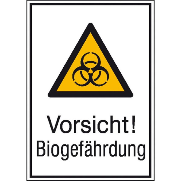 Stein HGS Kombischild mit Warnzeichen und Zusatztext, Vorsicht! Biogefährdung, 131 x 185 mm / Folie, selbstklebend, 21.0434