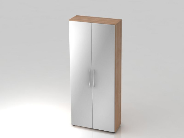 Hammerbacher Schrank 5OH 34, 6cm tief Bogengriff Nussbaum/Silber, 80x34,6x188 cm (BxTxH), V4100/N/S/BM
