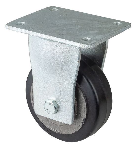 BS Rollen Schwerlastrolle, Bockrolle, Rad-Breite 50 mm, Rad-Ø 125 mm, Tragfähigkeit 275 kg, Elastik-Reifen schwarz, Guss, Kugellager, RR110.B81.125