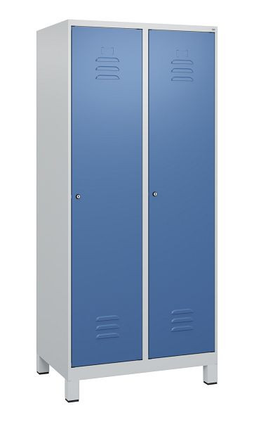 C+P Umkleidespind Classic PLUS mit Mitteltrennwand, Füße, 2 Abteile, 1800x800x500mm, 7035/5023, Zylinderschlösser, 0800107-22F S10020