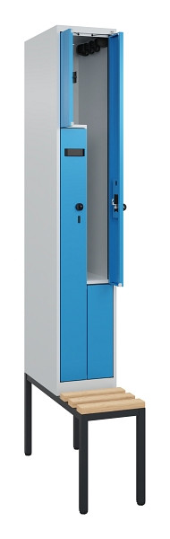 C+P Z-Spind Evolo PLUS, Bank, 2 Fächer, 2120x300x815mm, 7035/5012, Drehriegel, Sitzfläche Buche-Hartholz, Sitzbank, 0490537-102 S10017