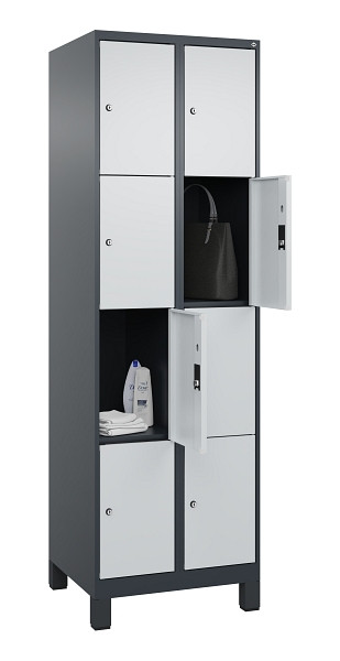 C+P Schließfachschrank Evolo PLUS, mit Füßen, 8 Fächer, 1950x600x500mm, 7016/70, Frontfarbe RAL 7035 Lichtgrau, 049010-204 S10017