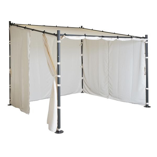 Mendler Pergola HWC-A22, Anbaupergola Garten Pavillon Terrassenüberdachung Sonnenschutz, 3x3m, creme + Seitenwand, 59412+75927