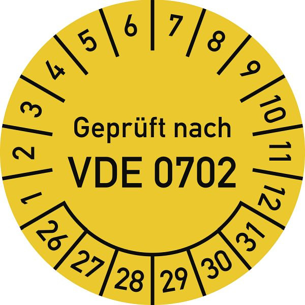 Moedel Prüfplakette Geprüft nach VDE 0702, 2026-2031, Folie, Ø 30mm, VE: 10 Stück/Bogen, 108543