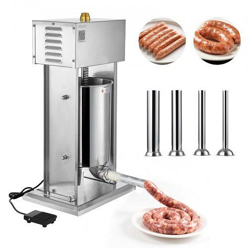 VEVOR elektrischer Wurstfüller 12 L, Edelstahl, mit stufenloser Geschwindigkeitsregelung & Pedal, inkl. 4 Wurstfüllrohren, DDKGCJLS12L0VIY1M001V2