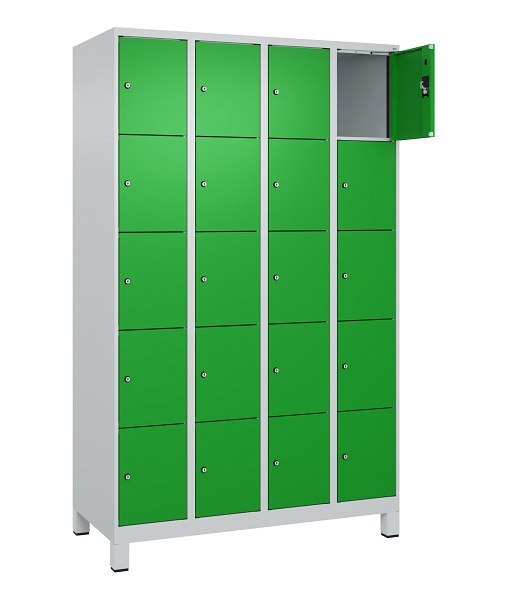 C+P Schließfachschrank Evolo PLUS, mit Füßen, 20 Fächer, 1950x1200x500mm, 7035/6037 Reingrün, 049010-405 S10011