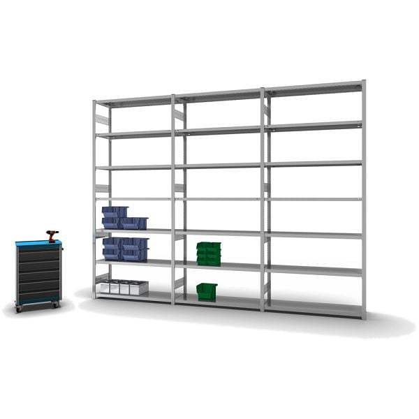 hofe Fachboden-Grundregal, 3000x400x1300 mm, 7 Fachebenen, verzinkt, 315 kg Fachlast, 2400 kg Feldlast, zweiseitige Bedienung, HZG30413AS