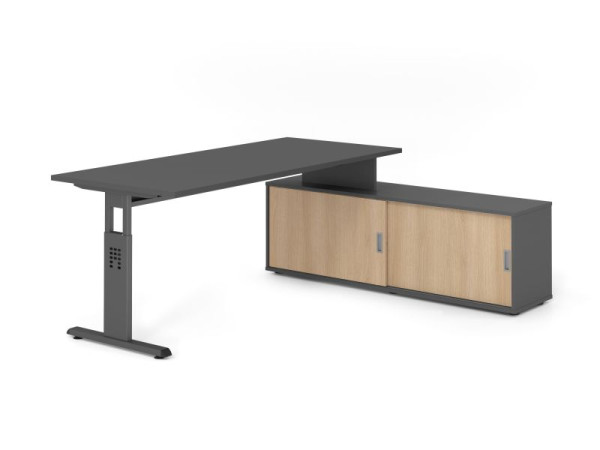 Hammerbacher Aufsatz-Schreibtisch OSE19, 180x80cm, Platte: Graphit, 25mm dick, T-Fuß Gestell Graphit, Ahorn, SB/G/G/G/E, VOSE19SB/G/G/G/E