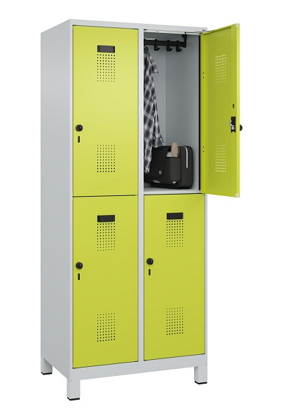 C+P Doppelstöckiger Spind Evolo PLUS, mit Füßen, 4 Fächer, 1950x800x500mm, 7035, Frontfarbe 1108060 RDS Clowngrün, Drehriegel, 049310-22 S10015