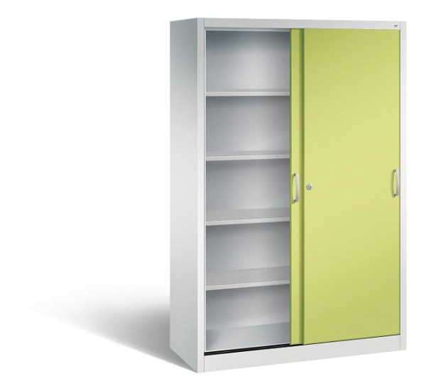 C+P Schiebetürenschrank Acurado, H1950xB1200xT500mm, Farbe: Lichtgrau / Viridingrün, Bügelgriff, 5 OH, 2050-00 S10176