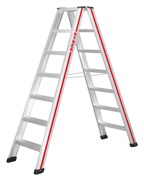 HYMER Stufenstehleiter, beidseitig begehbar, 2x7 Stufen, Länge 1,77 m, Standhöhe: 1,14 m, 602414