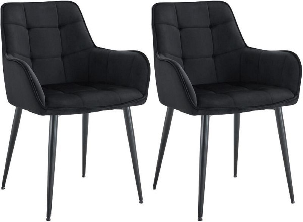 CLP 2er Set Esszimmerstuhl Ferndale Samt, schwarz, 326694