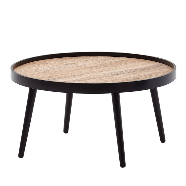 Wohnling Couchtisch Rund 76 x 76 x 40 cm Schwarz Braun Sofatisch Modern, Runder Wohnzimmertisch Salontisch, Tisch Wohnzimmer Groß, WL6.496