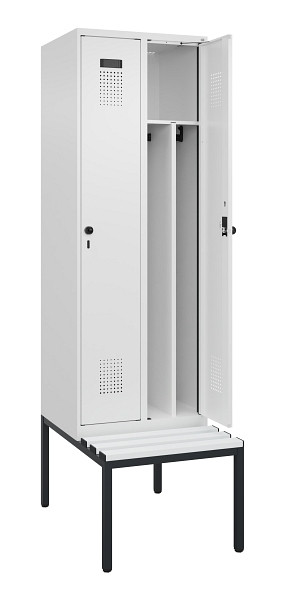 C+P Spind Evolo PLUS, 2 Abteile, 2120x600x815mm, 9016/9016, Drehriegel, Sitzfläche Kunststoff, Sitzbank, 0490507-20F S10074