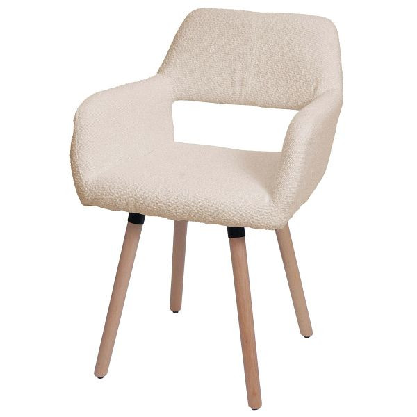 Mendler Esszimmerstuhl HWC-A50 II, Stuhl Küchenstuhl Polsterstuhl, Holz Stoff/Textil Bouclé (450g/m²) FSC®, beige, 108874