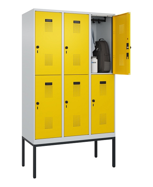 C+P Doppelstock-Spind Evolo PLUS, Gestell, 6 Fächer, 2120x1200x500mm, 7035/1023, Drehriegel, 0493307-32 S10001