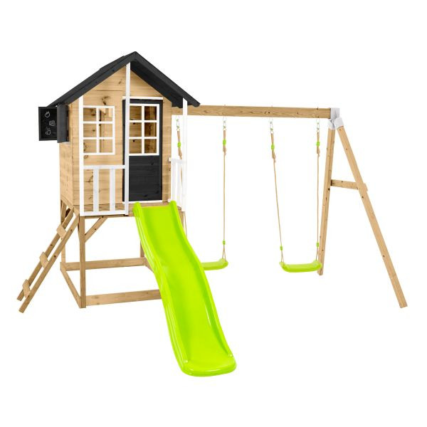Zwerkules Spielhaus Holli inkl. Rutsche und Doppelschaukel Natur/Weiß/Grau 352x370x224cm, ZW3733