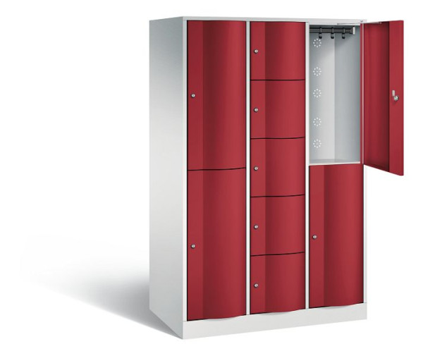 C+P Kombi-Schließfachschrank Resisto, H1950xB1148xT640mm, Farbe: Lichtgrau / Rubinrot, 8070-3730 S10015