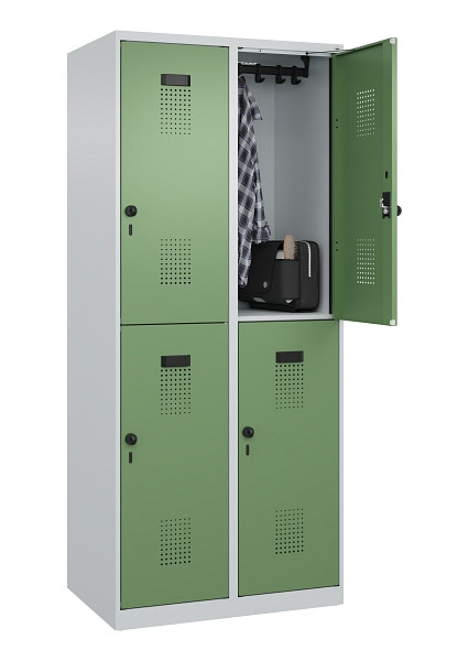 C+P Doppelstöckiger Spind Evolo PLUS, 4 Fächer, 1850x800x500mm, 7035/6011, Drehriegel, 049300-22 S10010