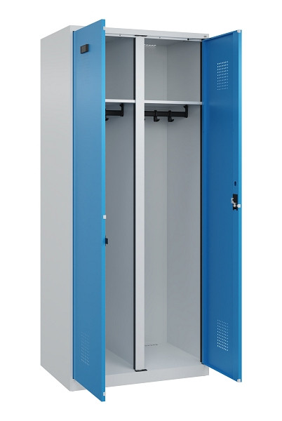 C+P Schwarz-Weiß-Spind Evolo PLUS, 2 Abteile, 1850x800x500mm, 7035/5012, Zylinderschloss, 049002-22 S10034