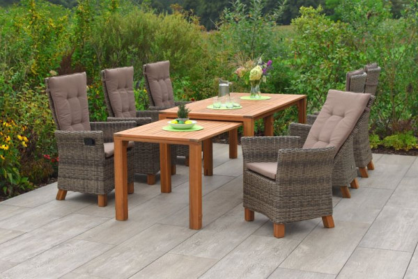 Merxx Toskana Set 7-teilig, 4 Toskana Sessel, inkl. Auflagen, 2 Toskana Sessel, inkl. Auflagen, 1 Flex Ausziehtisch, 185/370 x 90/73 cm, natur, 50591-211