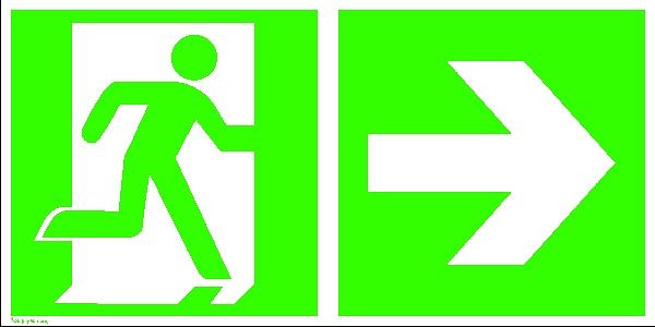 SafetyMarking Fluchtweg-Kombischild, Notausgang rechts mit Zusatzzeichen: Richtungsangabe rechts, BxH 40x20 cm, Aluminium, langnachleuchtend, 15.0087