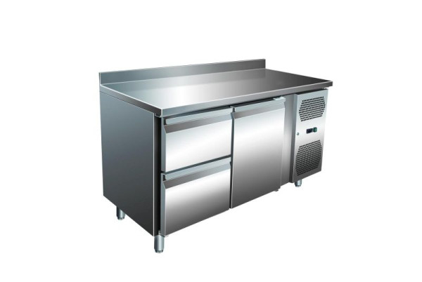 A&S Polarny VIP Kühltisch mit 1x 2 Schubladen und 1 Tür und Aufkantung -2 bis +8°C 1.360x600x960 mm, KT-VIP-600-2-C2A