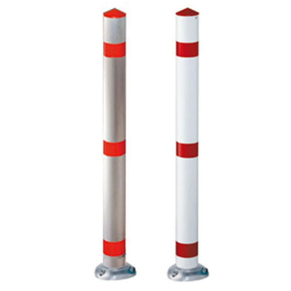 Stein HGS Absperrpfosten "Acero" Ø76mm aus Aluminium, herausnehmbar, ohne Verschluss, Bodenhülse, rot/weiss, 13452-rw