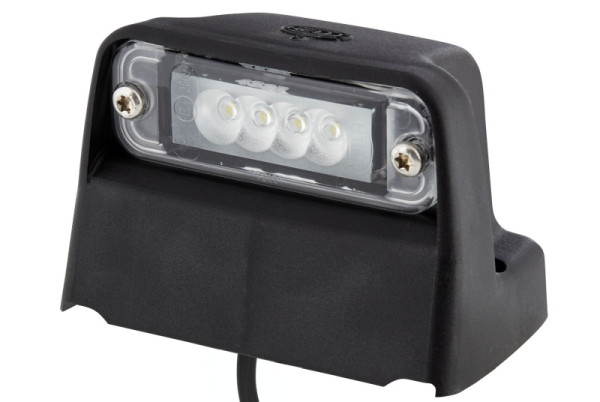 HELLA Kennzeichenleuchte, LED, 24V, geschraubt/Anbau, Lichtscheibenfarbe: glasklar, Kabel: 2000mm, Flachsteckhülse, seitlicher Anbau, 2KA 010 278-031