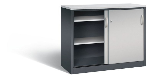 C+P Sideboard mit Schiebetüren Acurado, H1000xB1200xT500mm, Farbe: Schwarzgrau / Weißaluminium, Bügelgriff, 2056-00 S10139