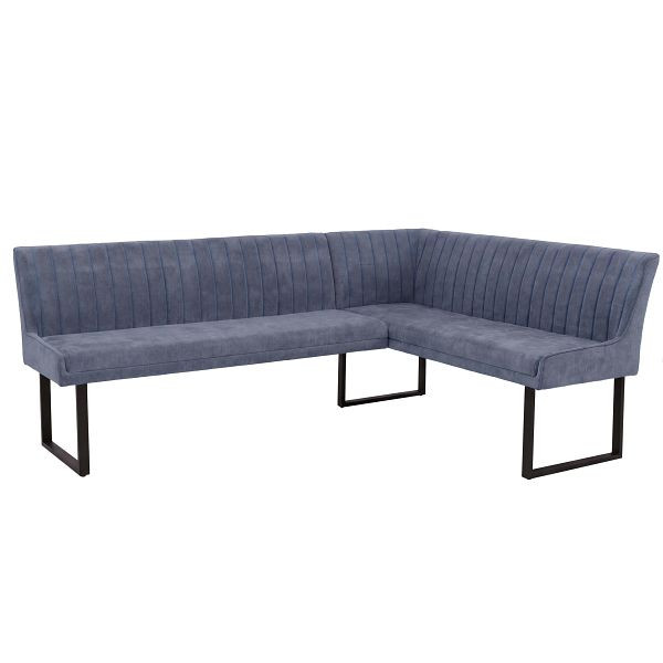 Mendler Eckbank HWC-O82, Esszimmerbank Bank, Öko-Tex (310g/m²) Chenille Stoff/Textil Metall 210x159cm, blau, 153539