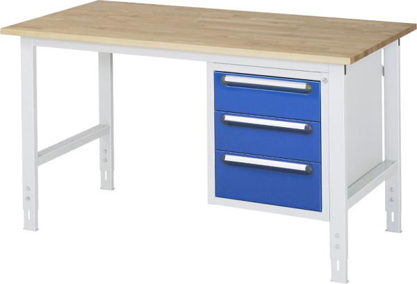 RAU Arbeitstisch Serie Tom (K-Modell 06), B1500 x T800 x H760-1080 mm, Buche-Massiv-Arbeitsplatte, Stärke 25 mm, 06-625B80-15-KM06.11