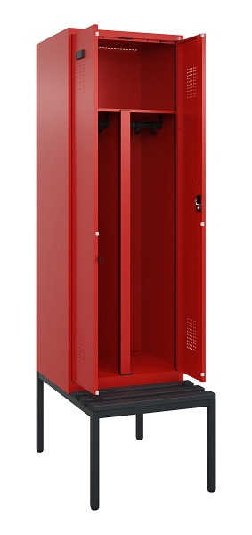 C+P PSA Doppel-Spind Evolo PLUS, Bank, 2 Abteile, 2120x600x815mm, 3020/3020, Zylinderschloss, Sitzfläche Kunststoff, Sitzbank, 0490527-20P S10105