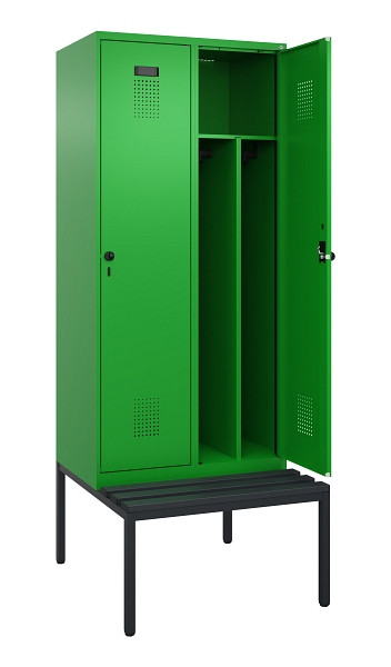 C+P Spind Evolo PLUS, 2 Abteile, 2120x800x815mm, 6037/6037, Haken 4, Drehriegel, Sitzfläche Kunststoff, Sitzbank, Trennwand, 0490507-22F S10080