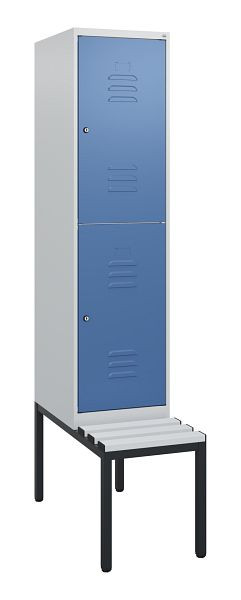 C+P Doppelstöckiger Spind Classic PLUS, 1950x400x815mm, 7035/5023, Zylinderschlösser, mit untergebauter Sitzbank, 0803505-12 S10080