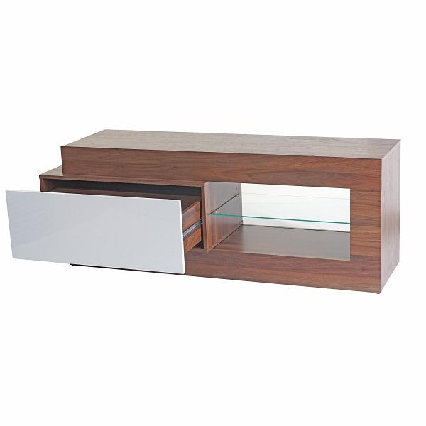 Mendler TV-Rack HWC-B51, Fernsehtisch Lowboard Schrank, 3D-Struktur Walnuss-Optik hochglanz 55x150x47cm, 61097+61098
