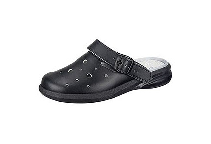 ABEBA Berufsschuhe Easy Clog schwarz, perforiert, OB, Fersenriemen klappbar, verstellbar, Glattleder, perforiert, 7631-47