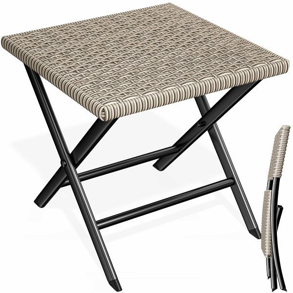 casaria Polyrattan Klapphocker Creme 3in1 120kg Belastbarkeit 43x40x44cm klappbar leicht tragbar außen wetterfest, 110239