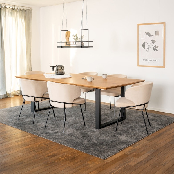 HOME DELUXE Essgruppe Eckig AVENCIA inklusive UFuß 240x120 cm Light Oak 6 Stühle AMARA Samt Beige, 58483